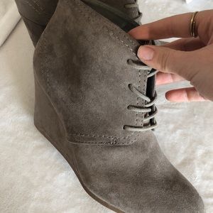 Taupe Wedge Lace-Up Heel Booties